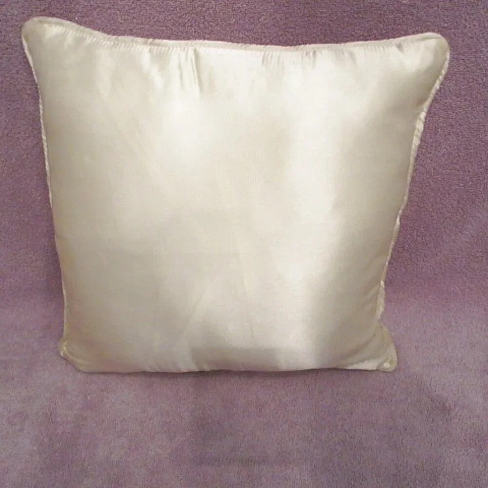 Vtg Floral Embroidered Satin Throw Pillow Cottagecore Boudoir Regency Old Money